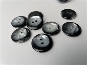 knap - sort med sølv splash, ca 19 mm